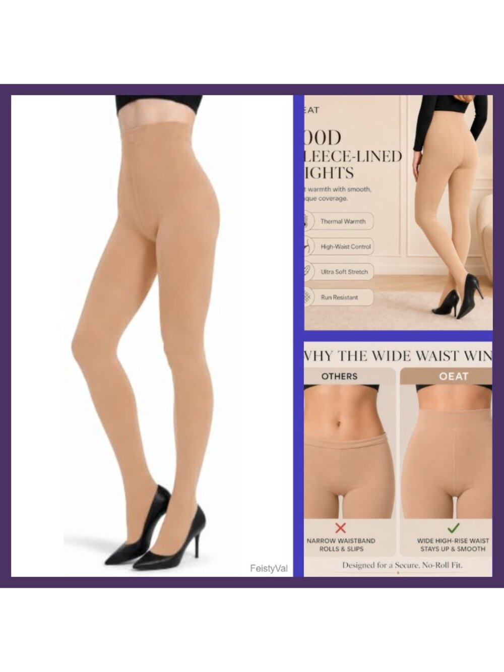 Fleece Lined Thermal Tights High Waist Tummy Control Opaque Pantyhose